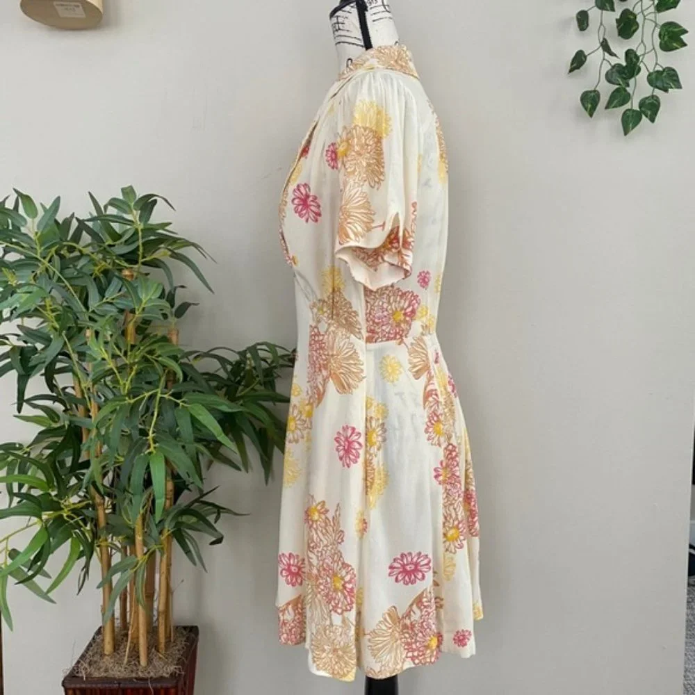 Free People Hawaii Short Sleeve Mini Dress in Cream with Floral - Picture 9 of 15